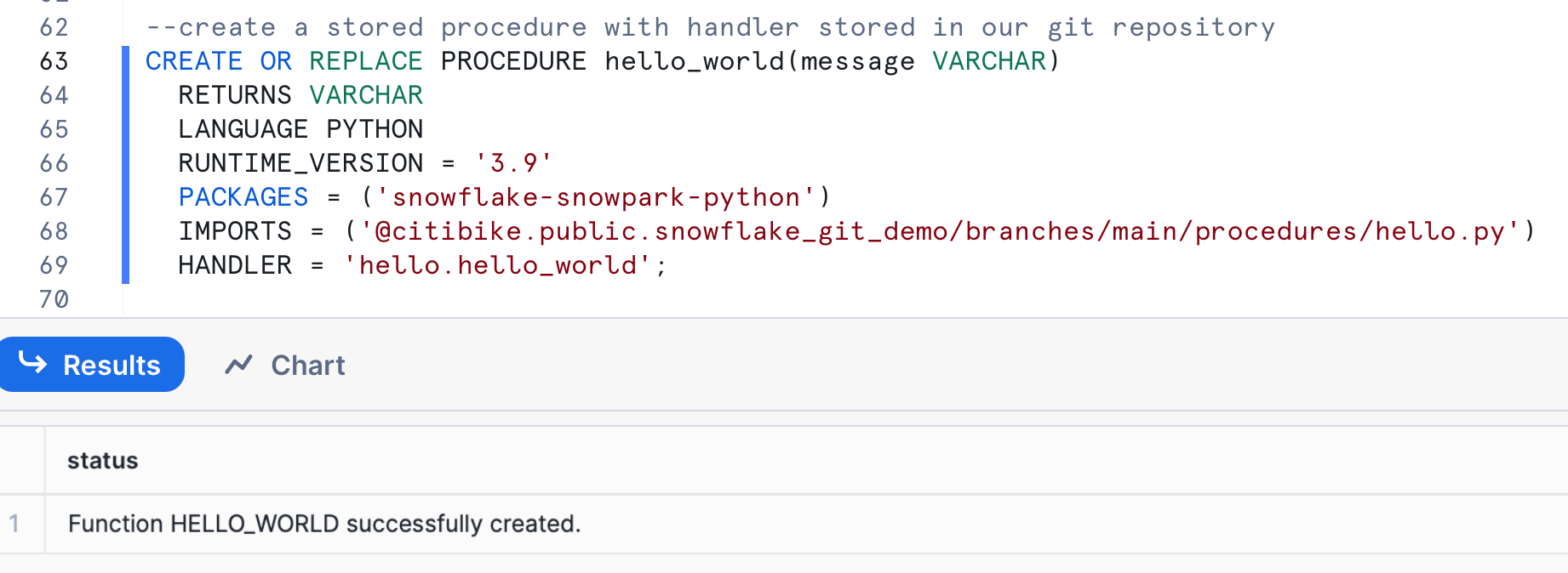 SELECT Snowflake Git Integration