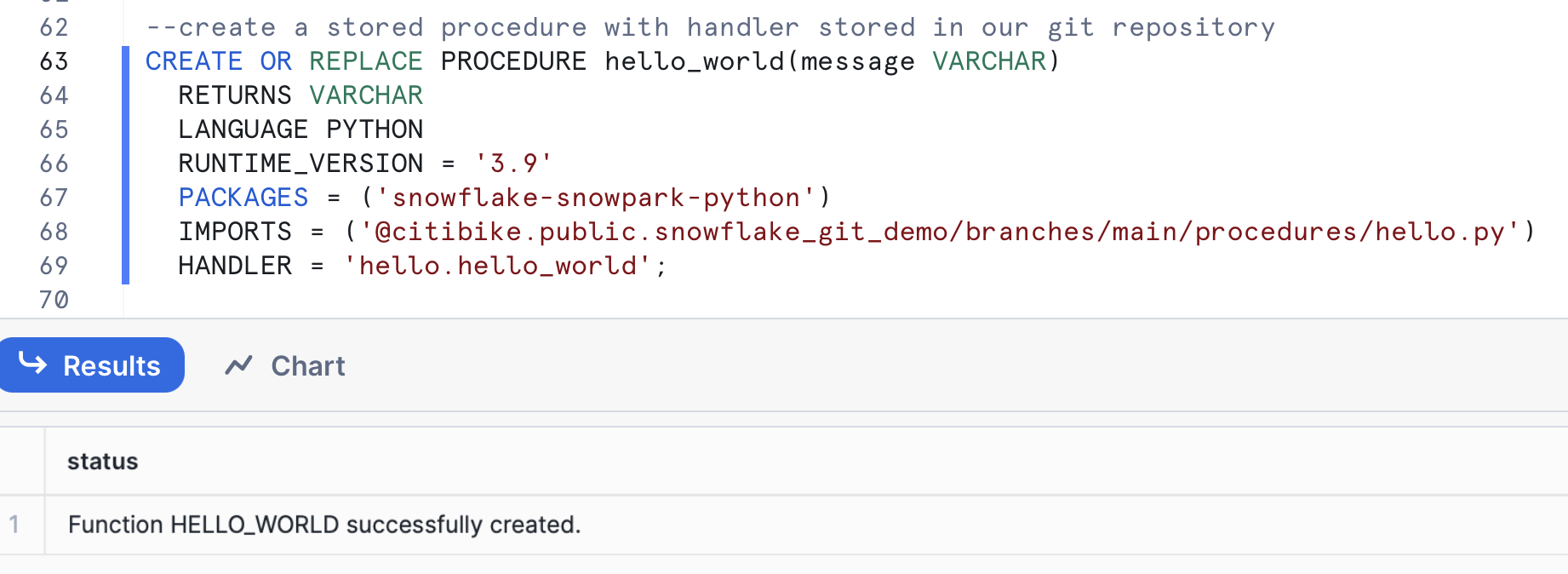 SELECT Snowflake Git Integration
