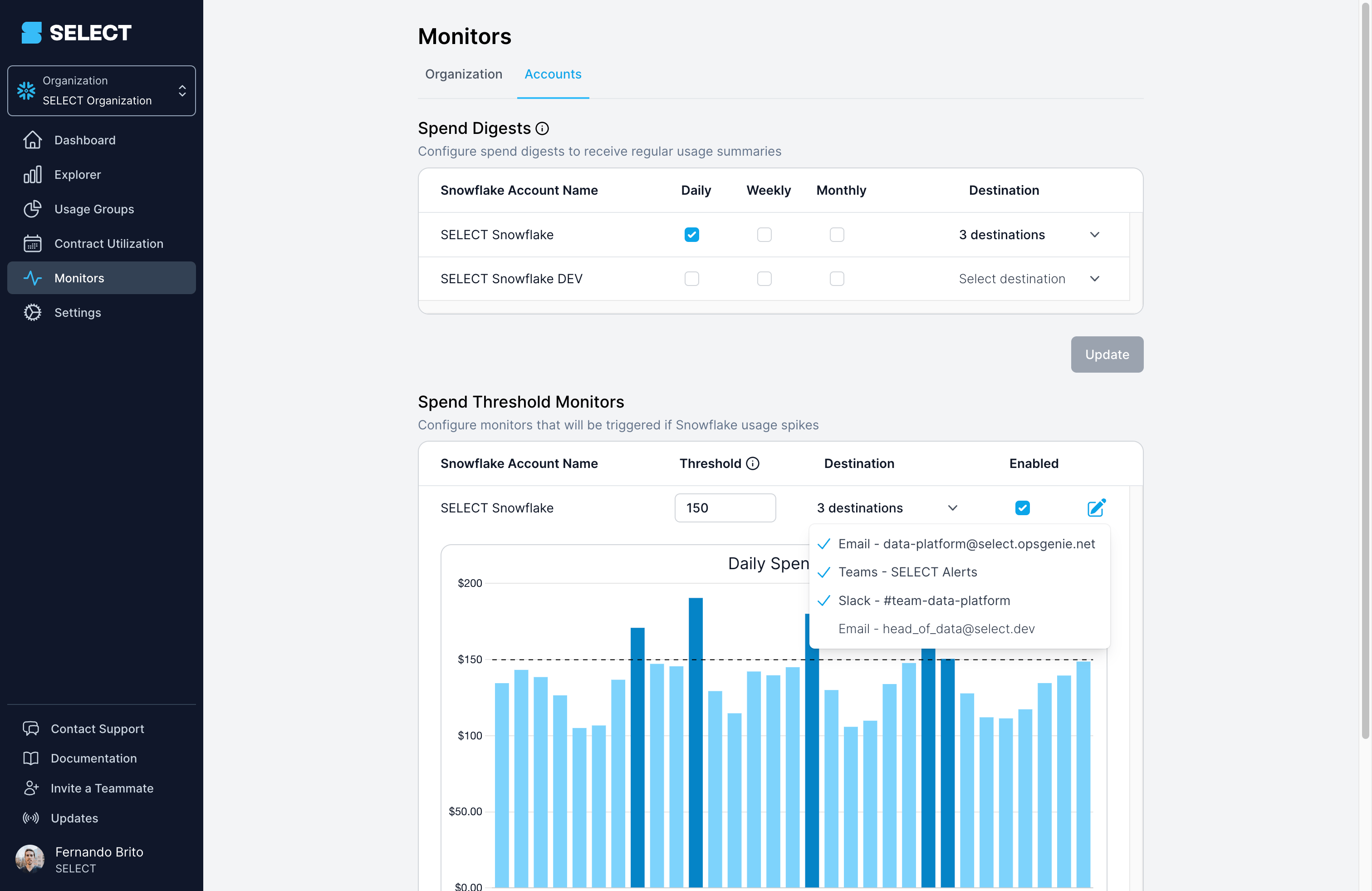 Monitor with multiple destinations selected