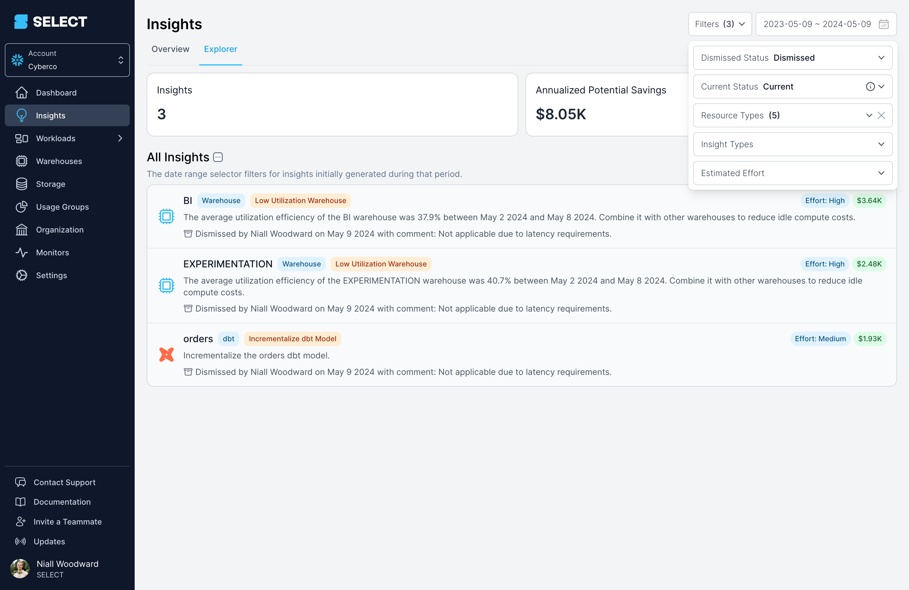 Dismissing insights in SELECT