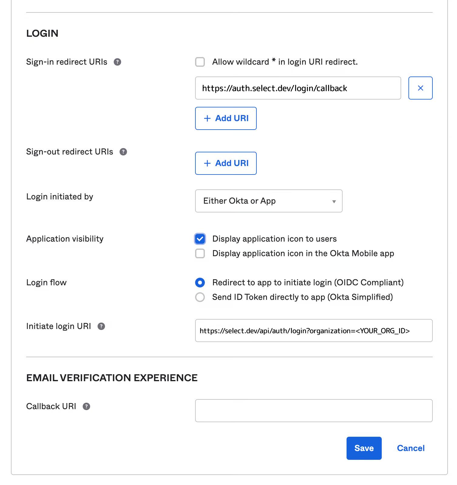 SELECT Okta integration setup step #4