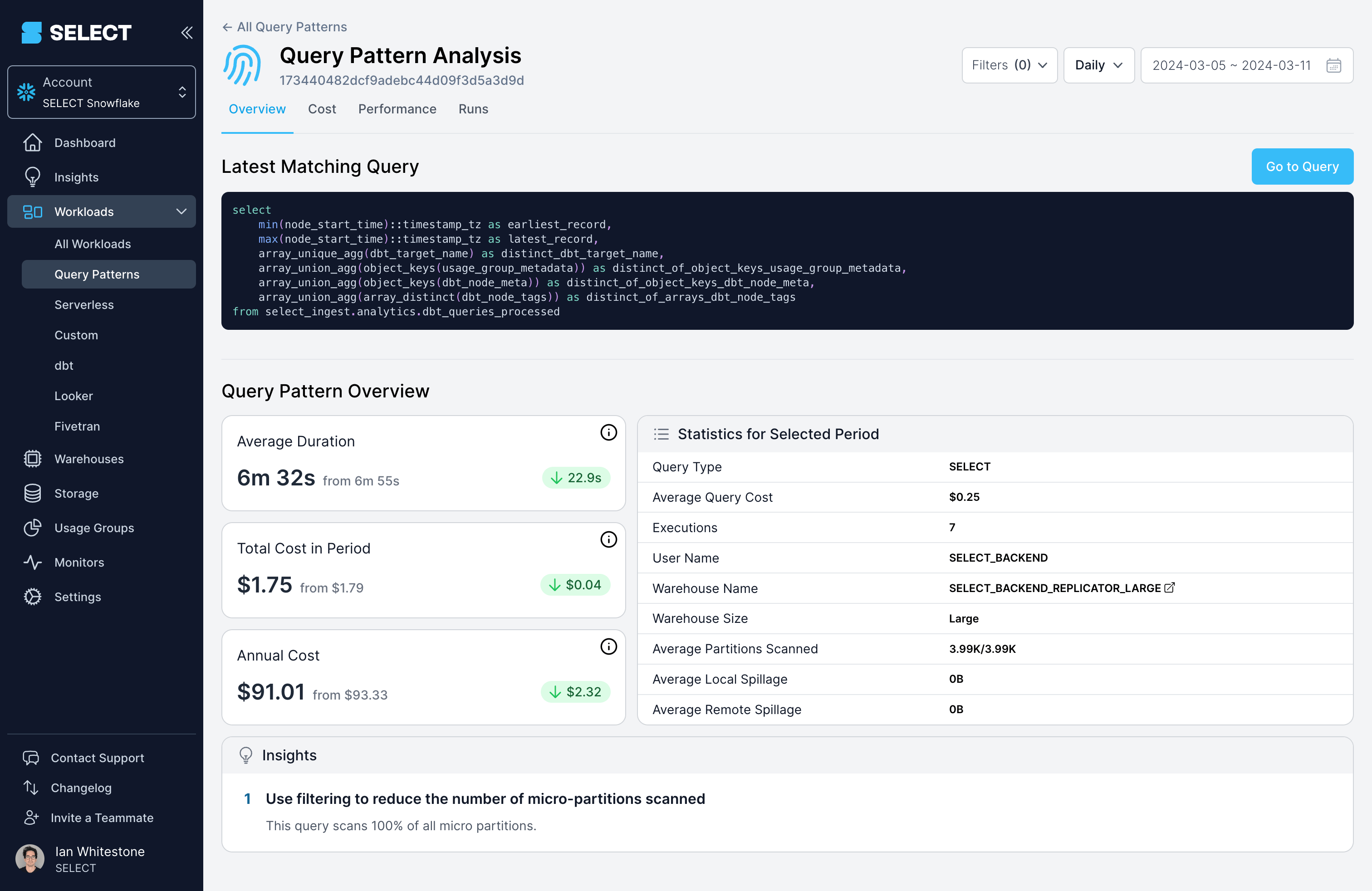 SELECT Snowflake Query Pattern page