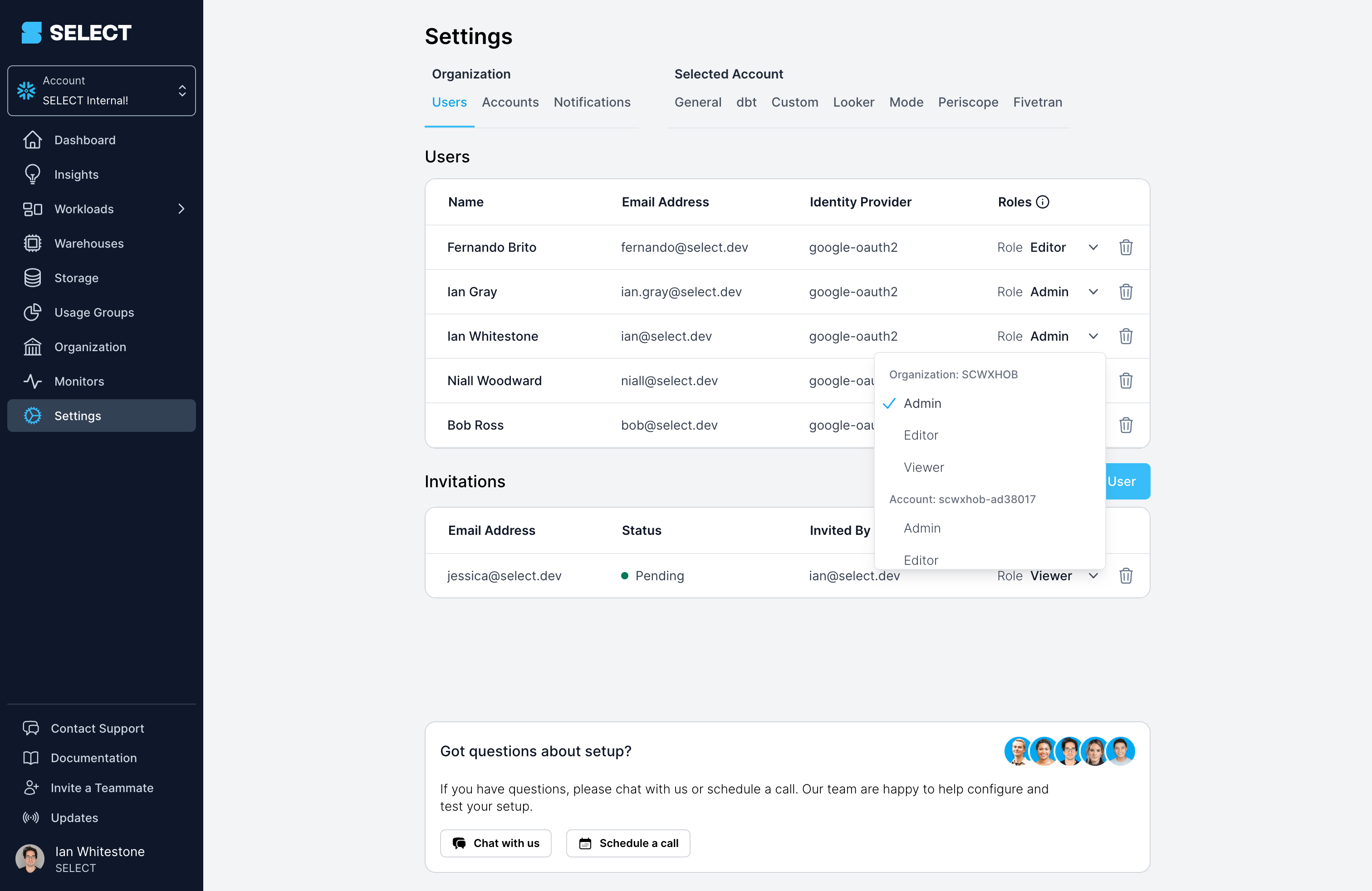 SELECT user roles