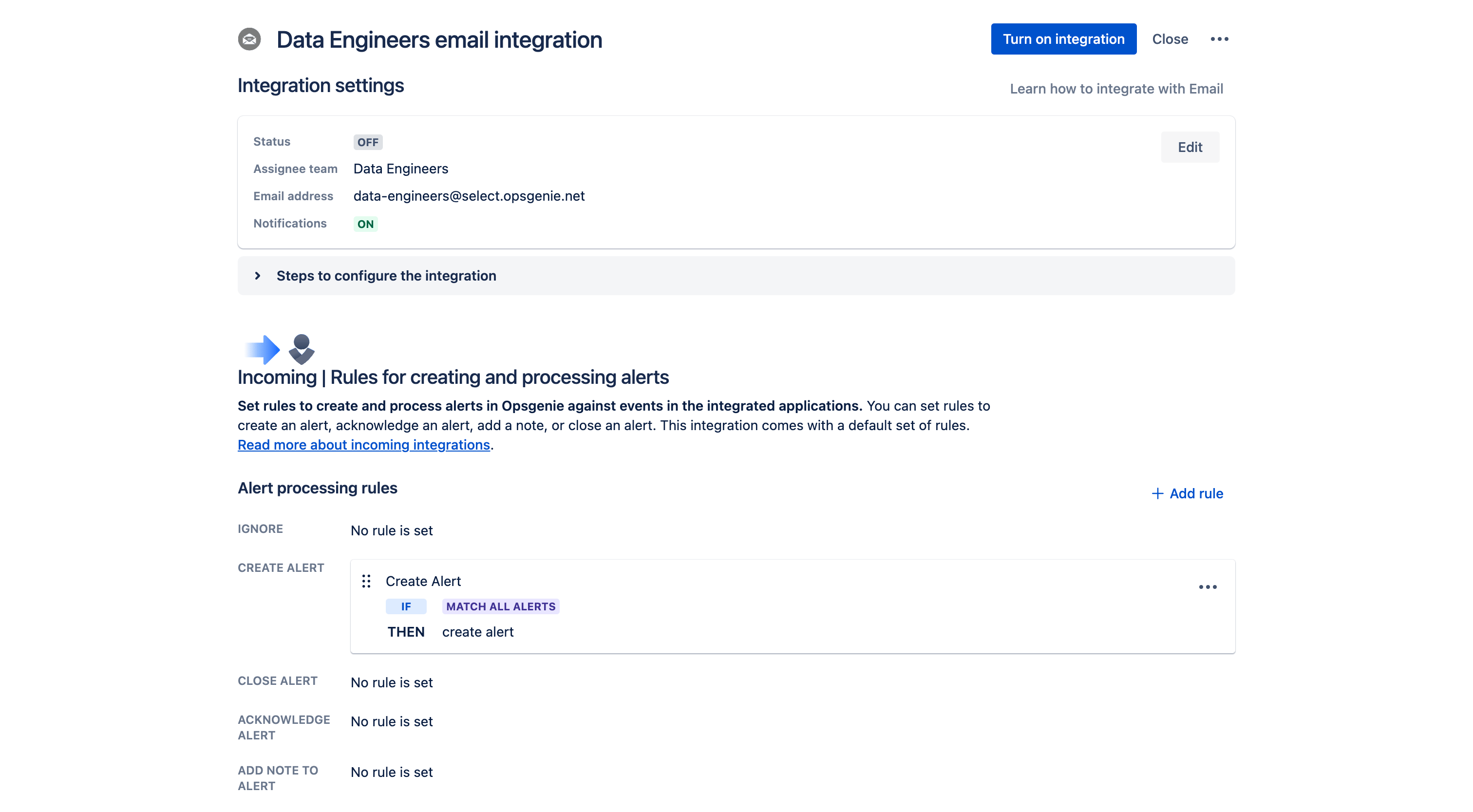Opsgenie email integration form