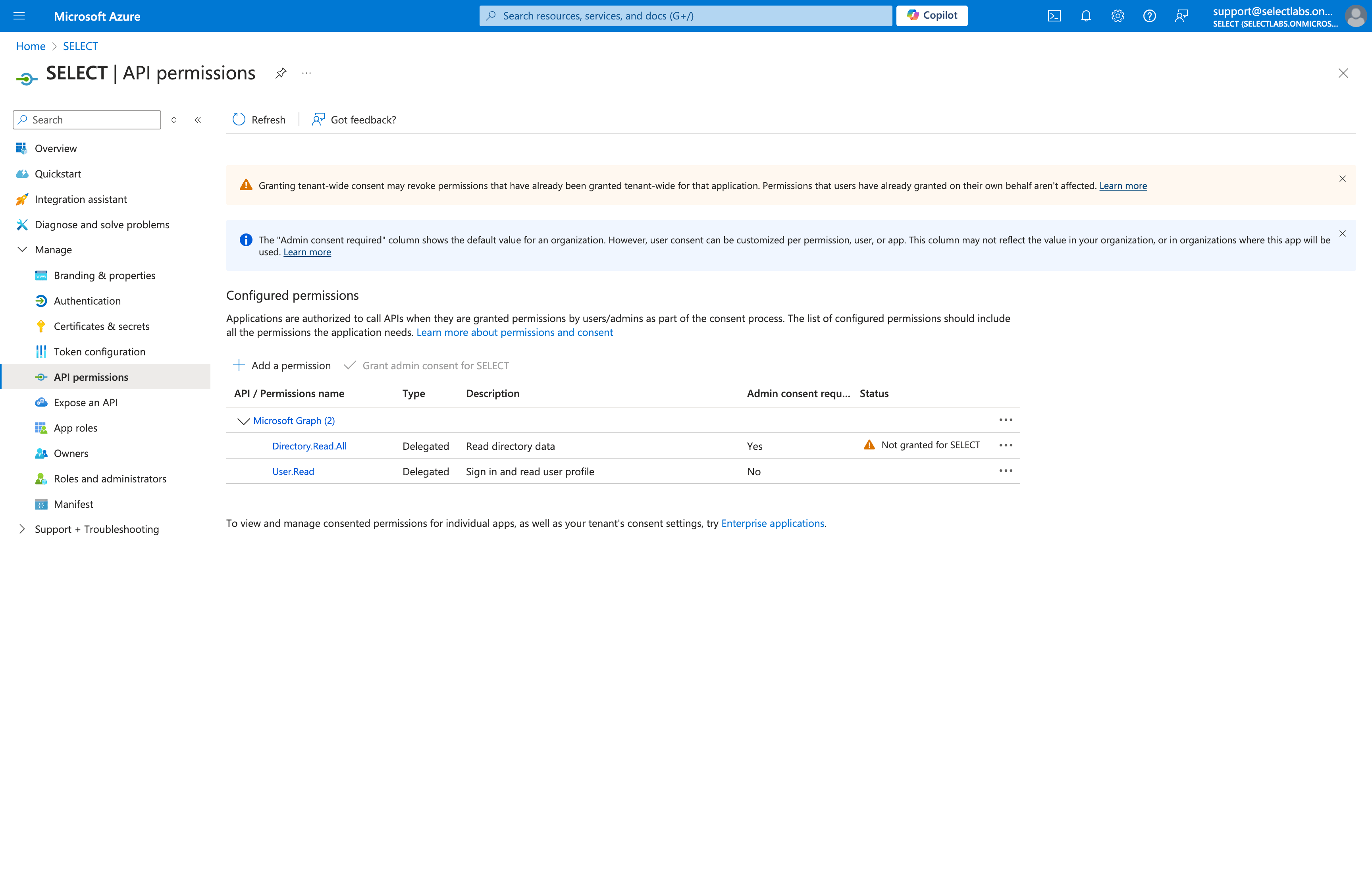 SELECT Azure AD Permissions