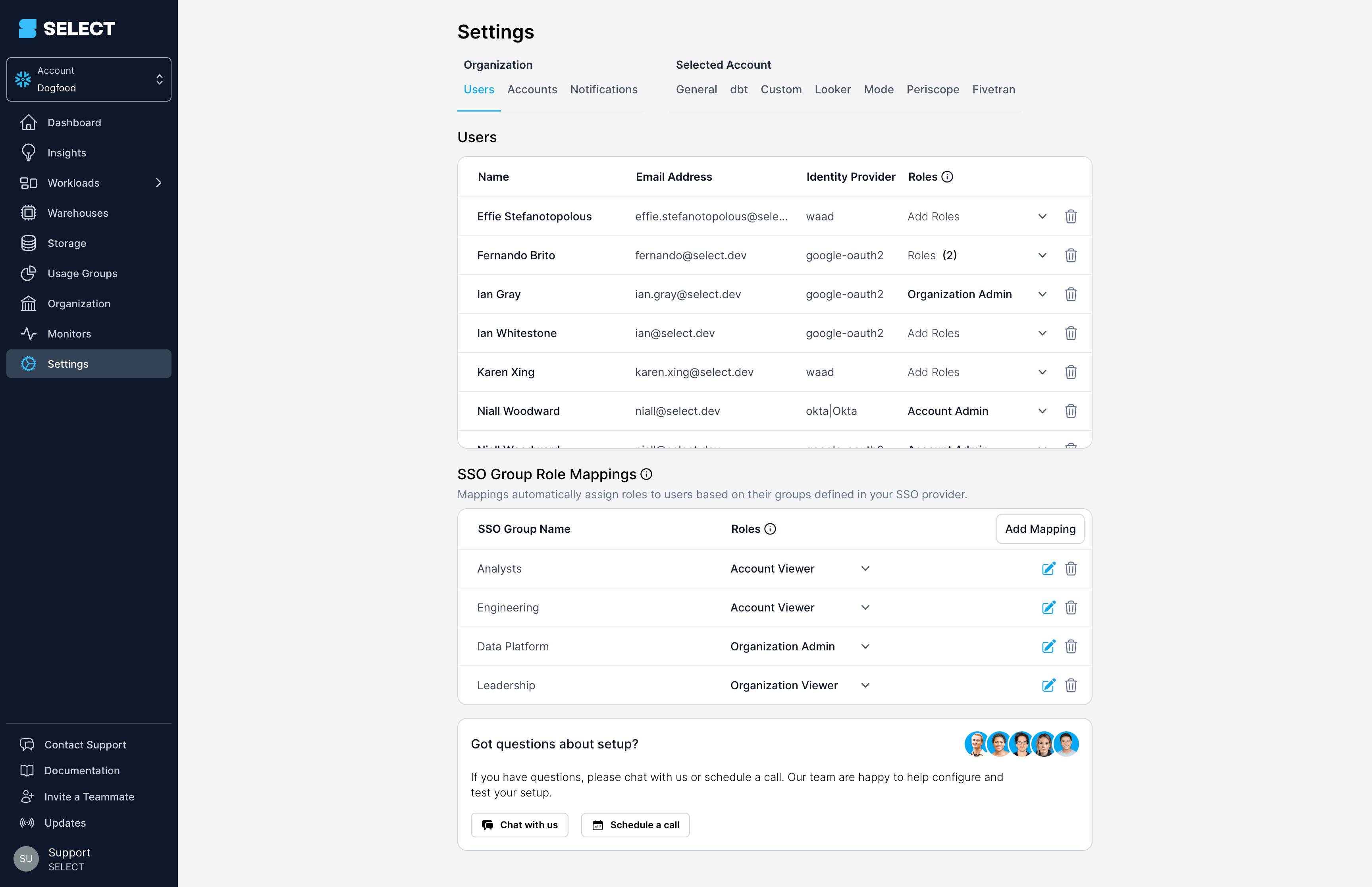 SELECT SSO group role mappings