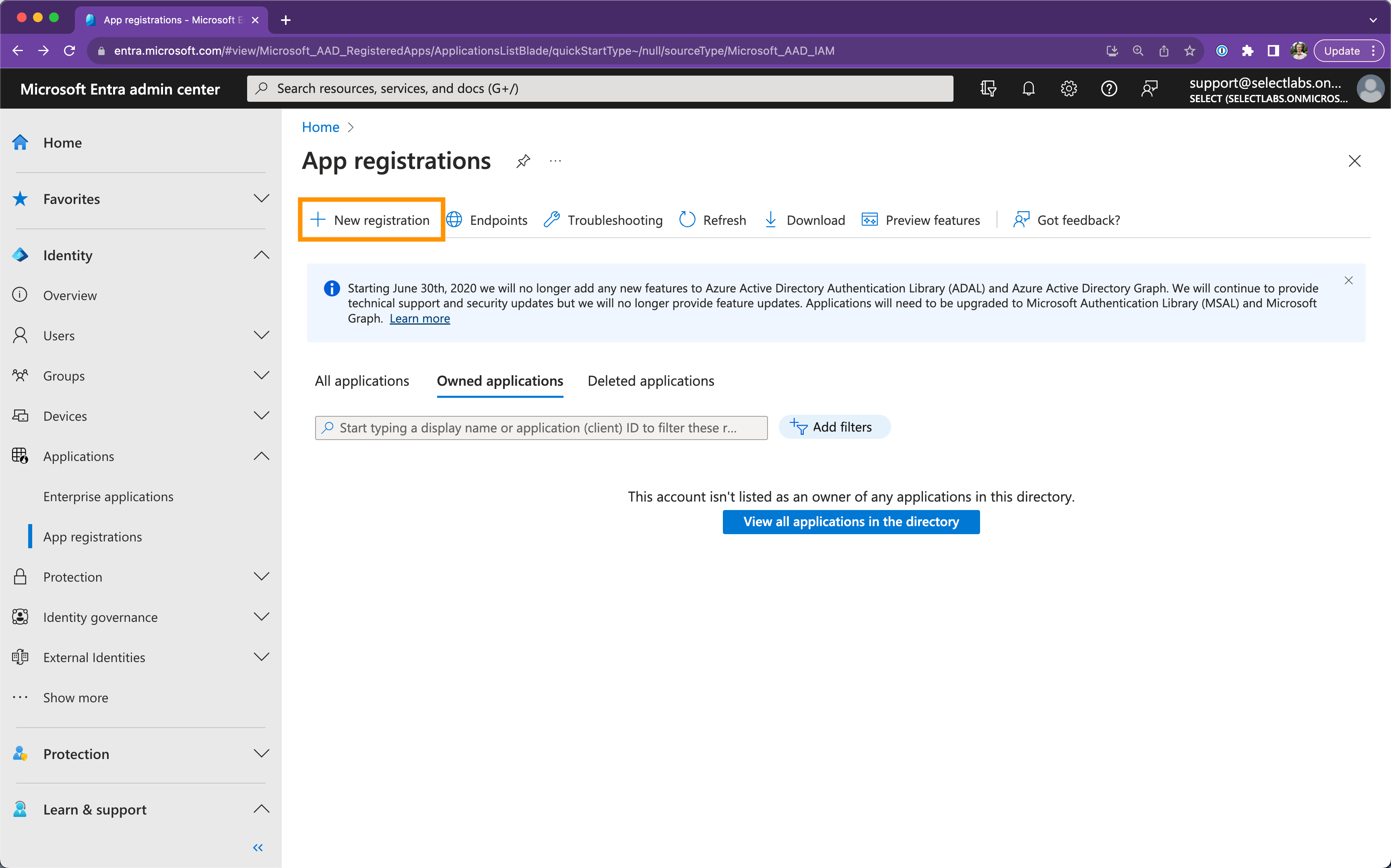 SELECT Azure AD integration setup step #1