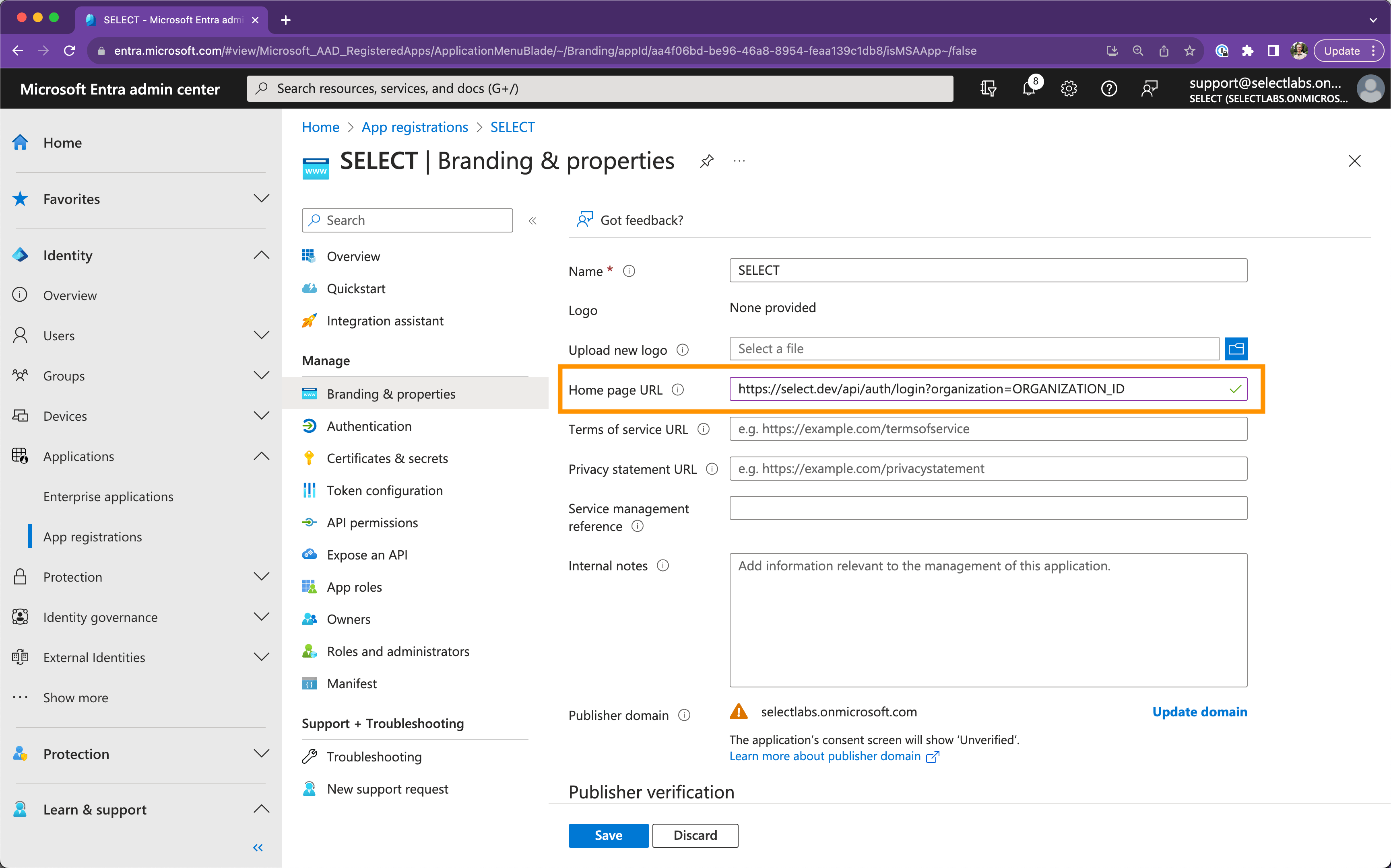 SELECT Azure AD integration setup step #8