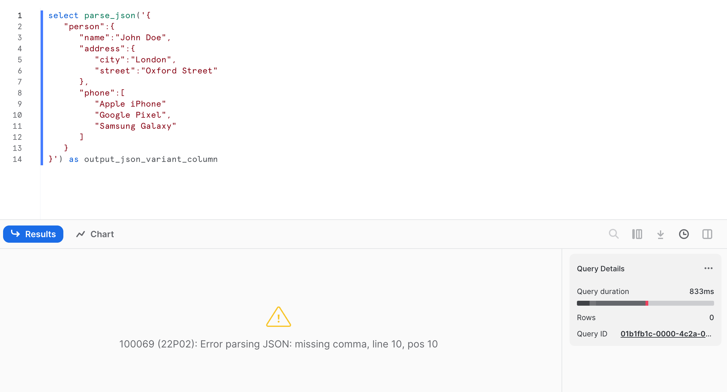 Snowflake PARSE_JSON failing