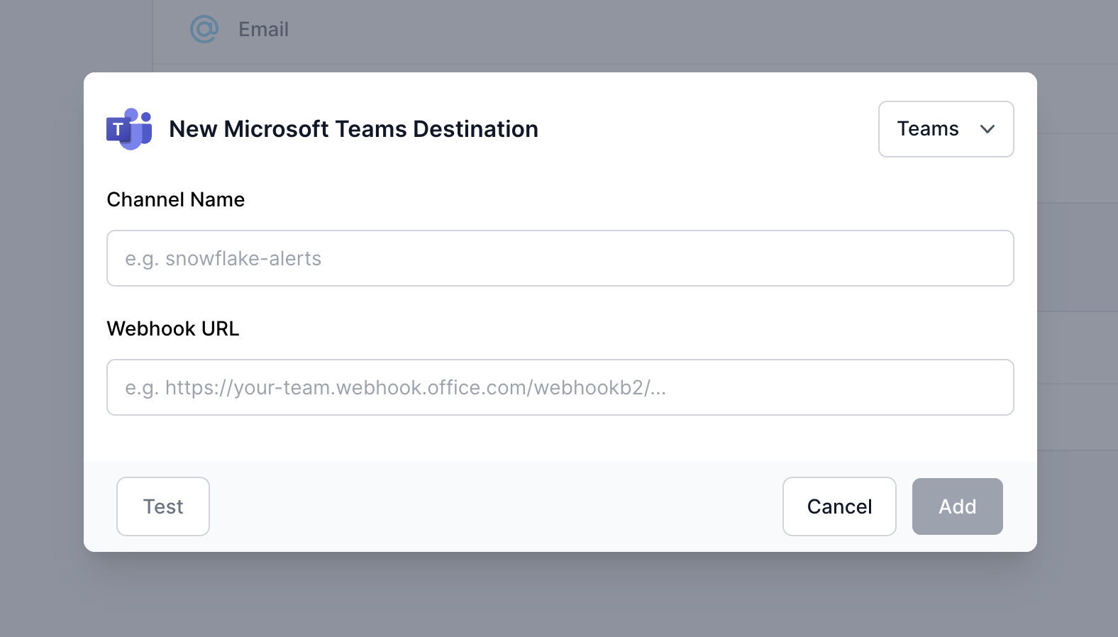 SELECT Teams Destination setup