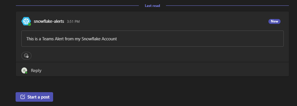 Sending Alerts to MS Teams from Snowflake