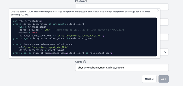 SQL to create stage