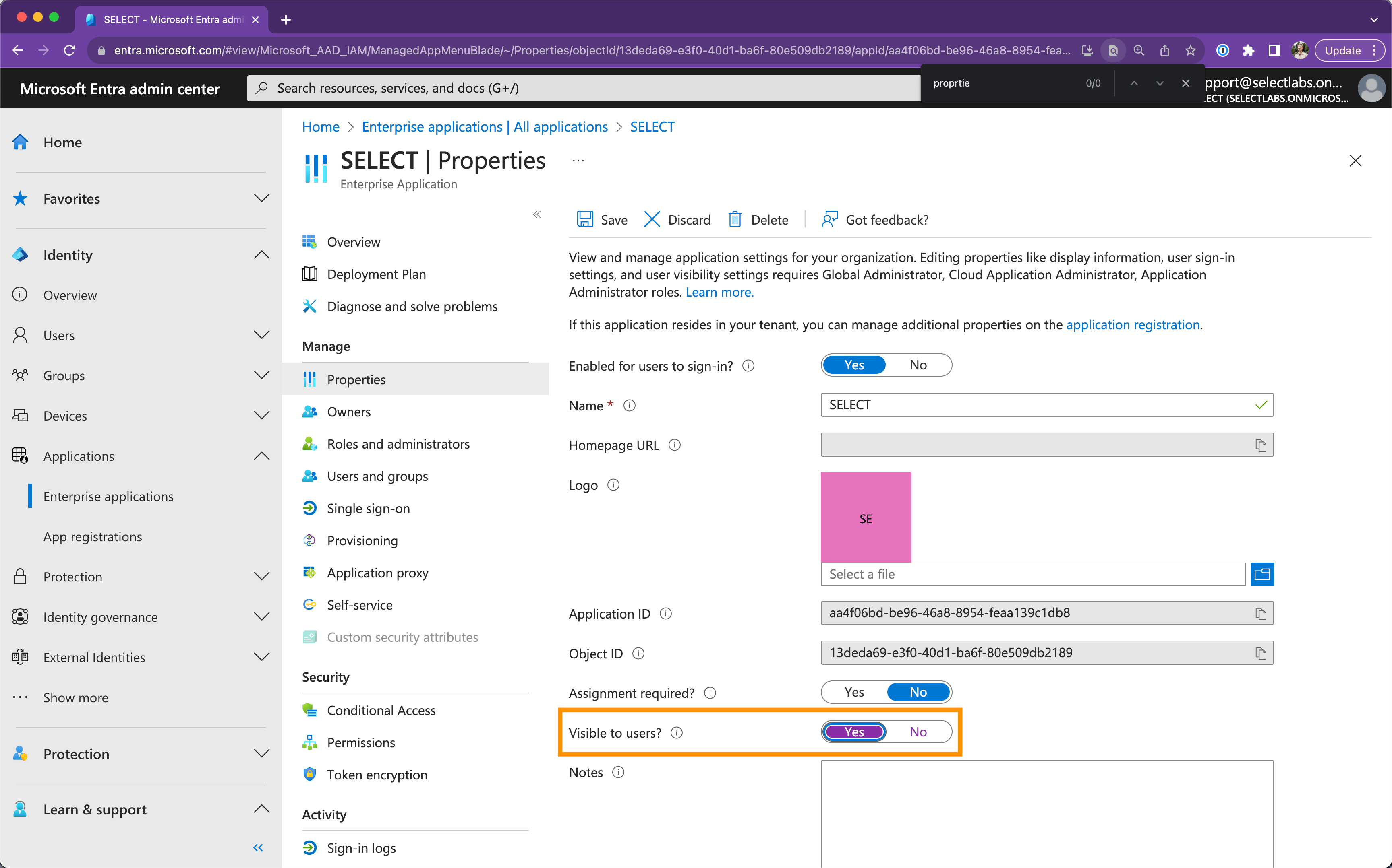 SELECT Azure AD integration setup step #9