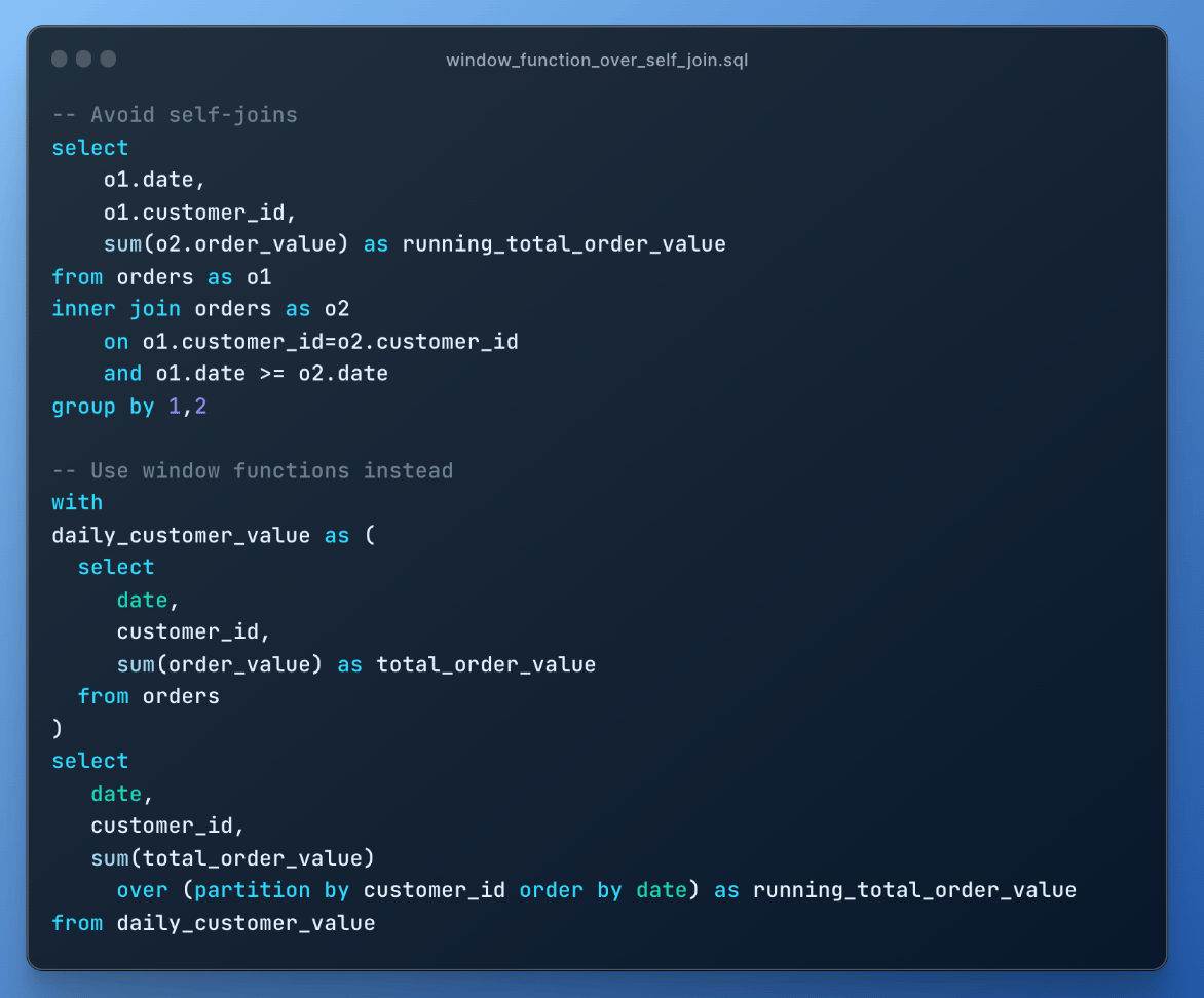 Snowflake prefer window functions