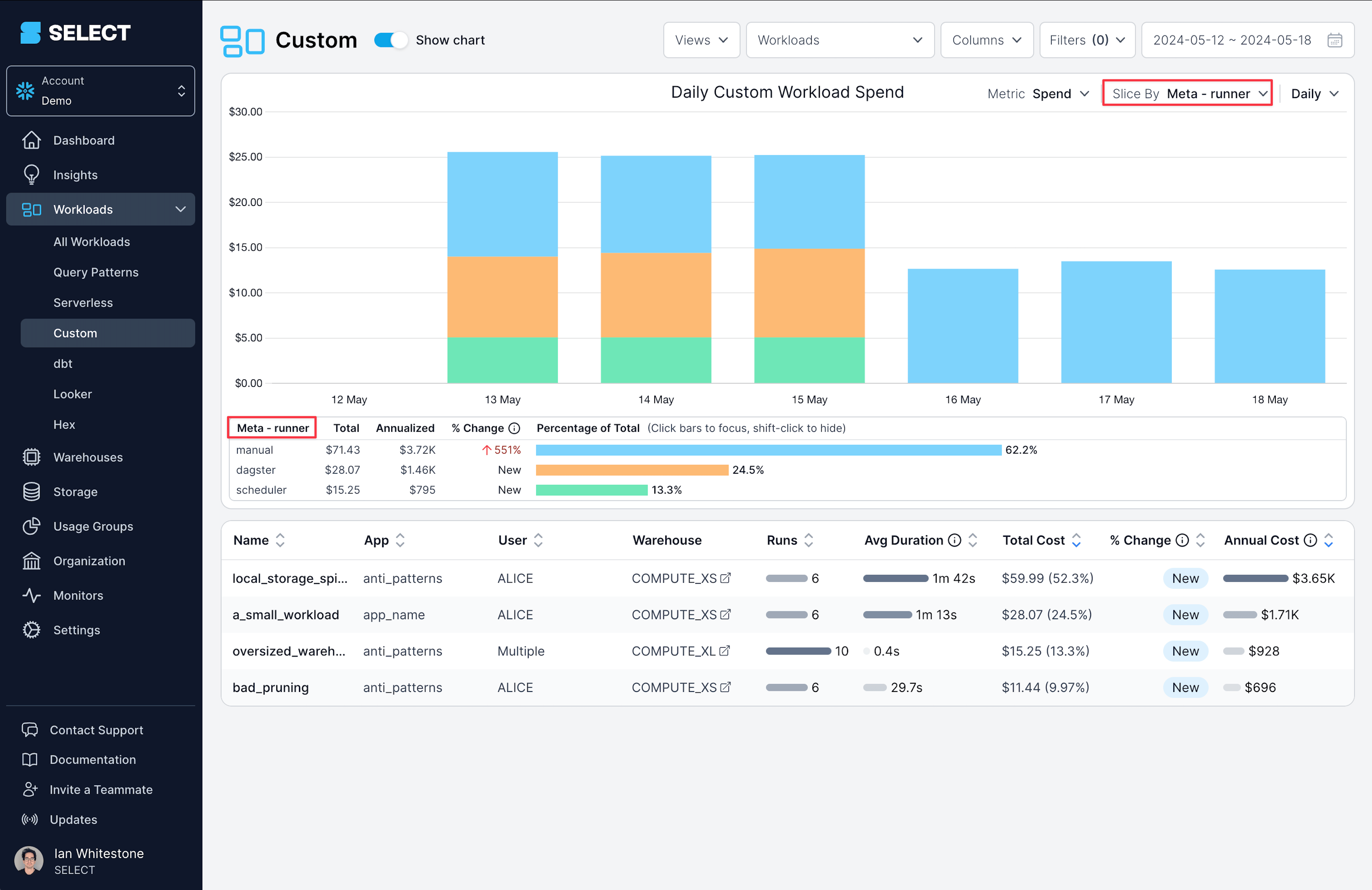 SELECT custom workload slice by custom field