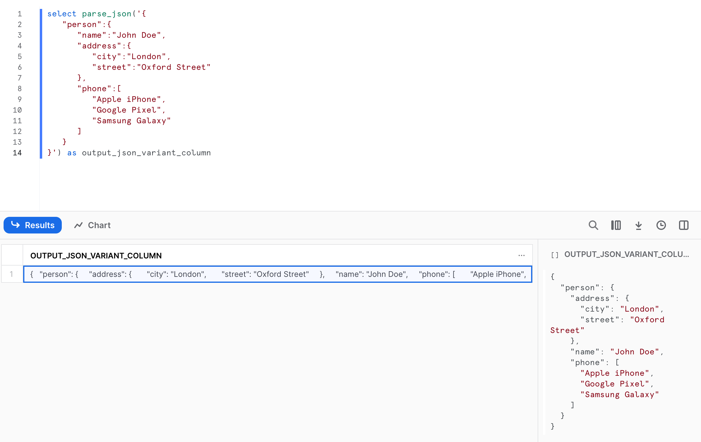 Snowflake PARSE_JSON output