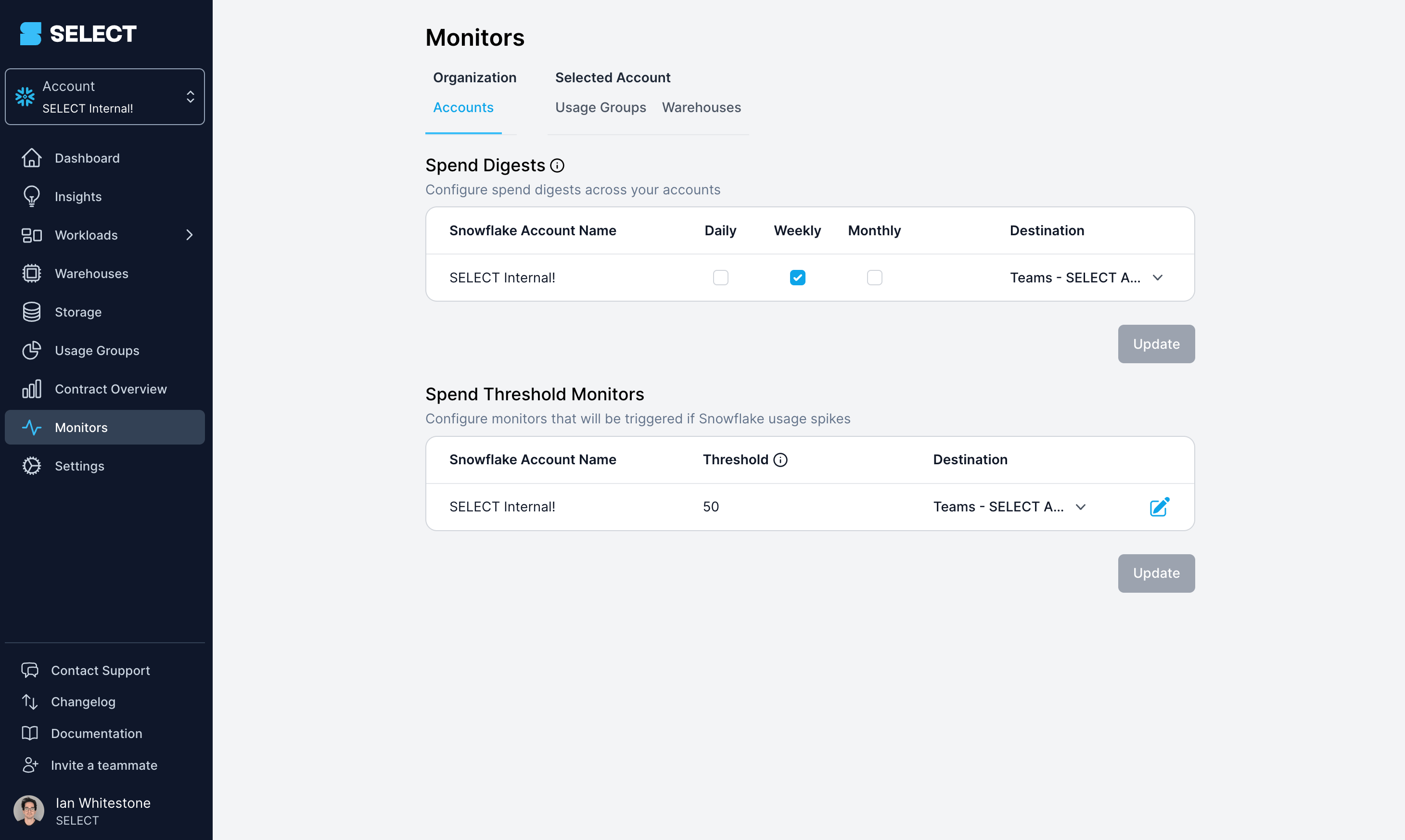 SELECT monitors page