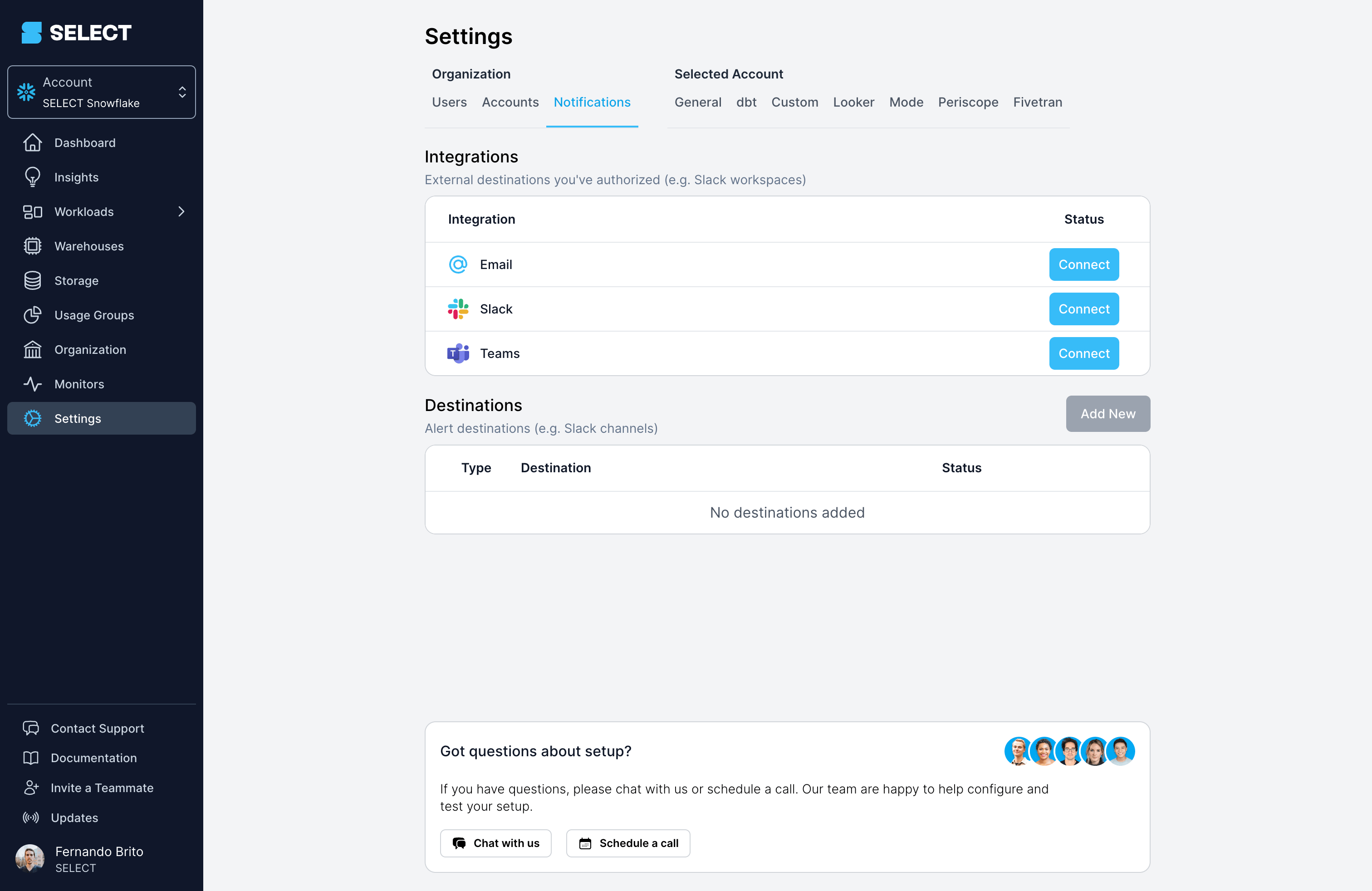 SELECT Integrations setup