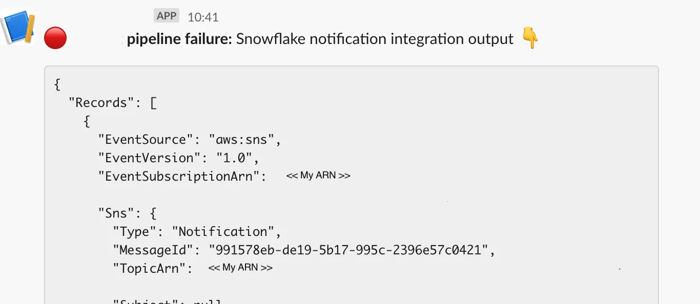 Snowflake Error Notification message in Slack