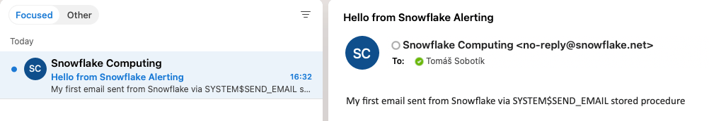 Received email from Snowflake