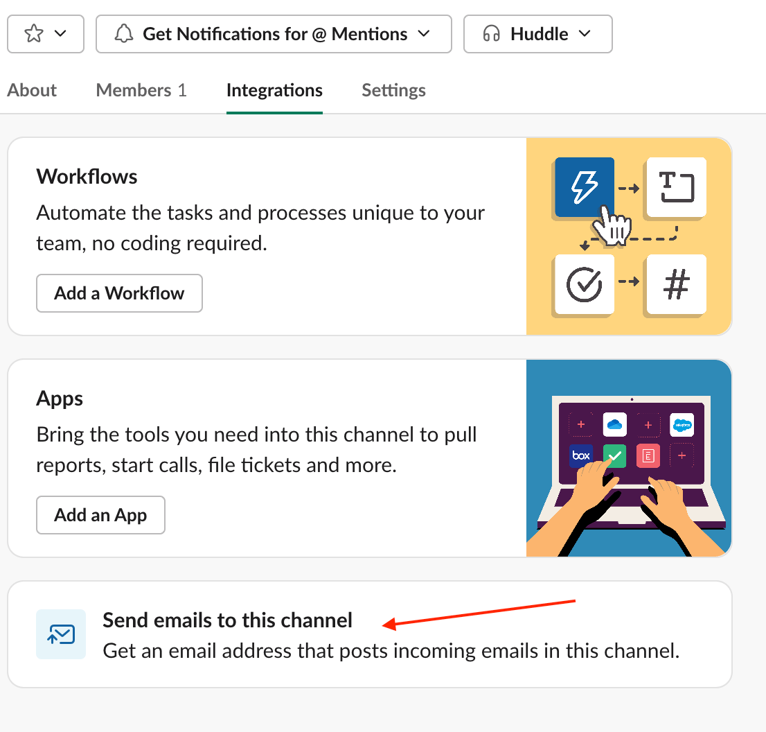 Adding email integration into Slack Channel