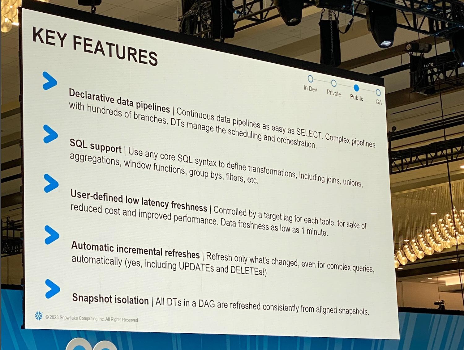 Dynamic tables announcement Snowflake Summit 2023