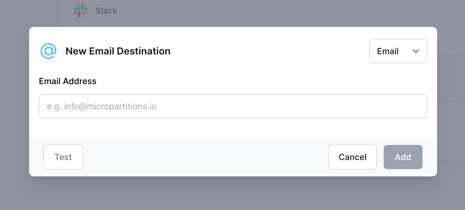 SELECT Email Destination setup