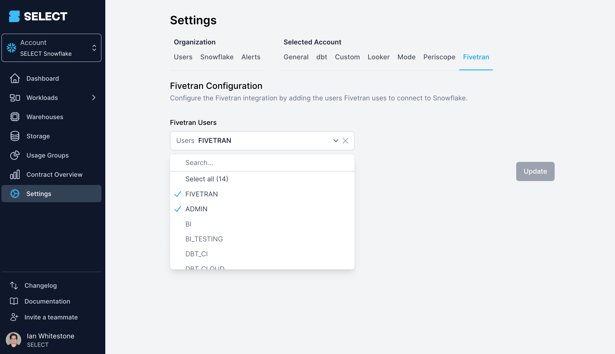 SELECT Fivetran support for multiple users