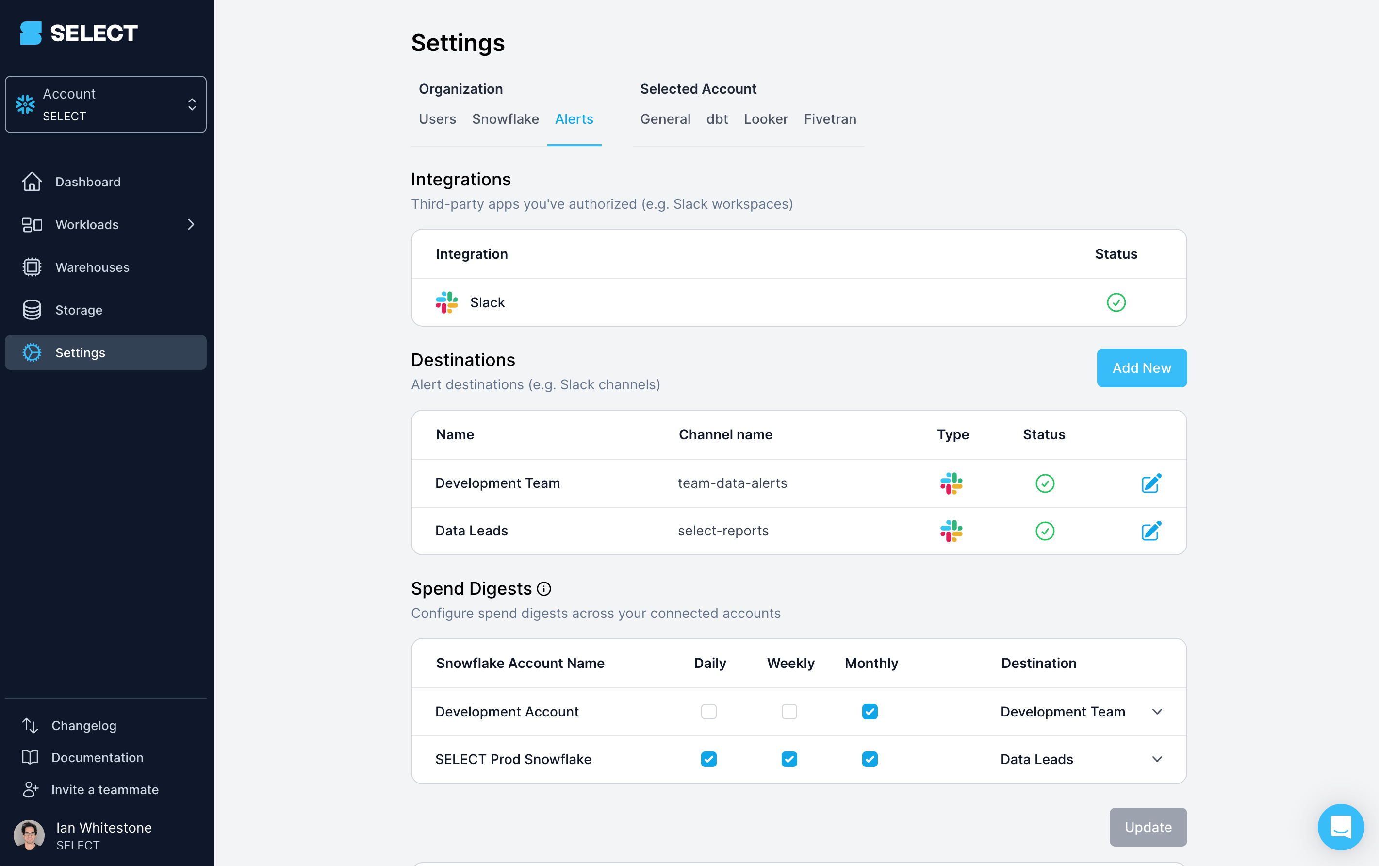 SELECT organization settings