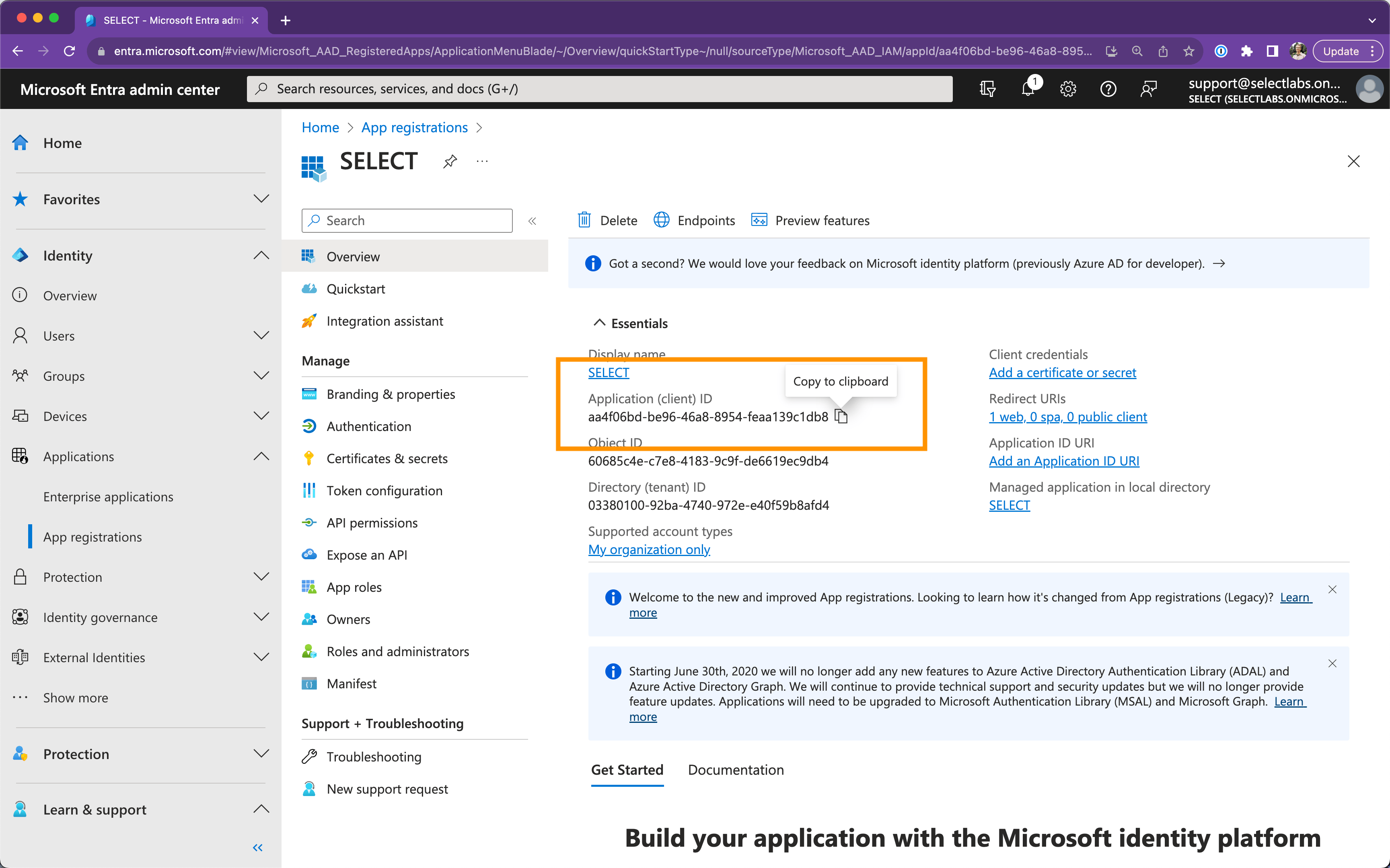 SELECT Azure AD integration setup step #3