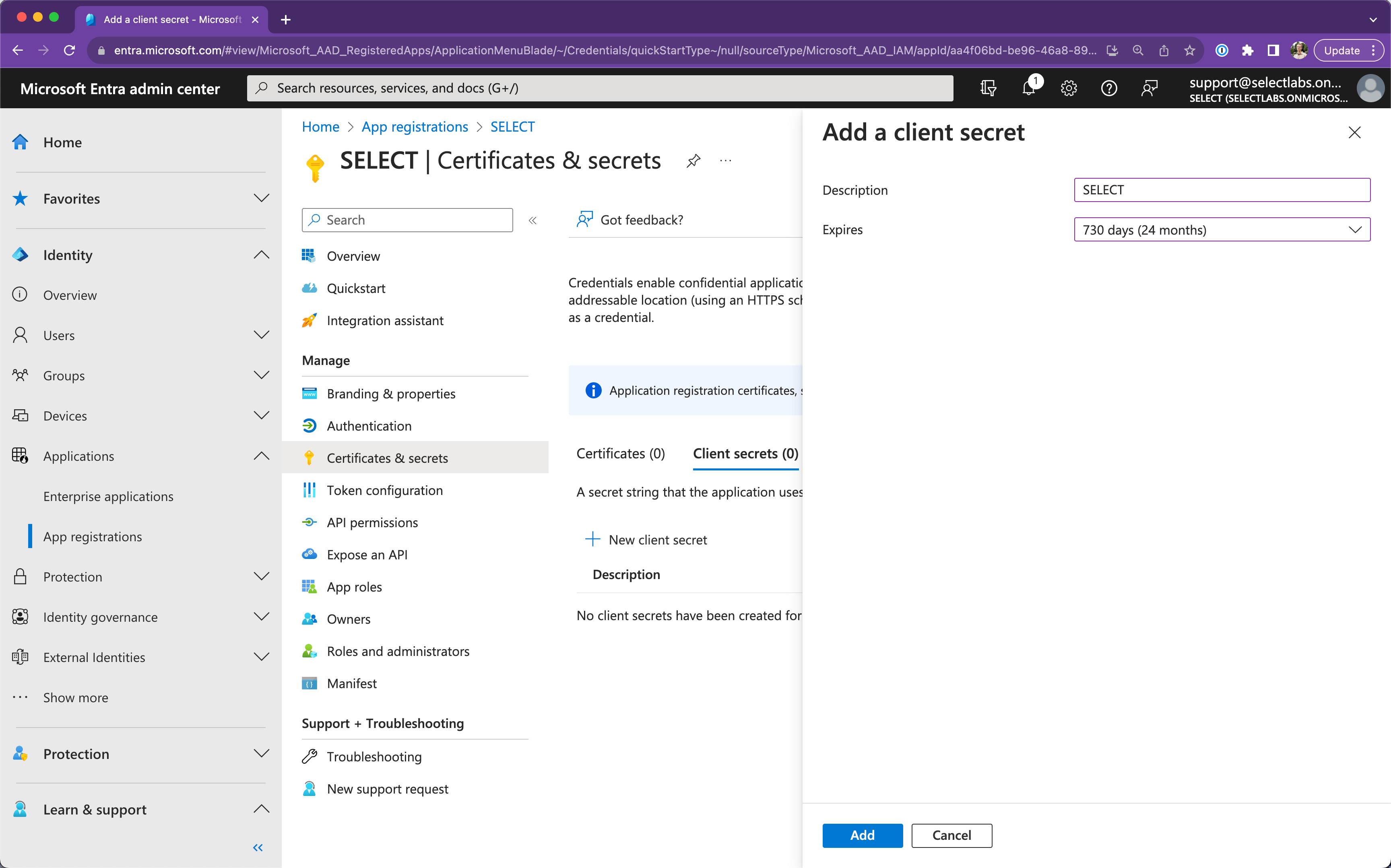 SELECT Azure AD integration setup step #6