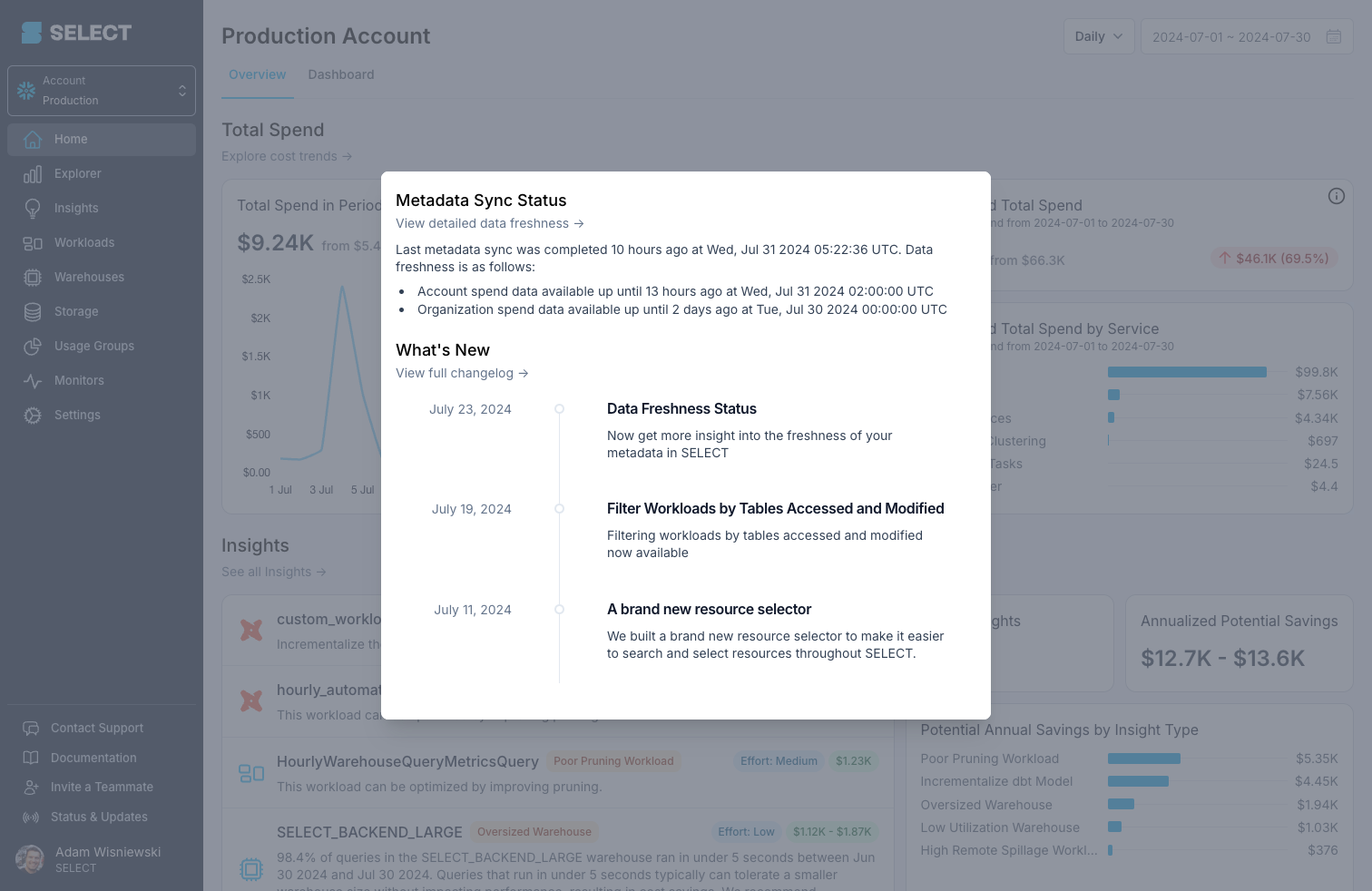 Data Freshness linked from Status & Updates