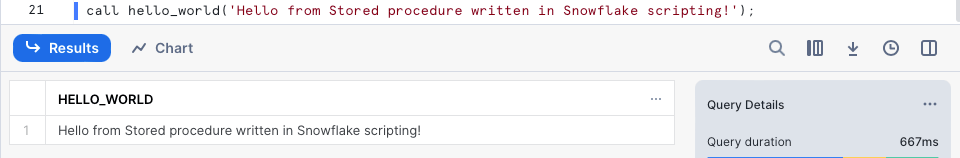 Snowflake SQL stored procedure output