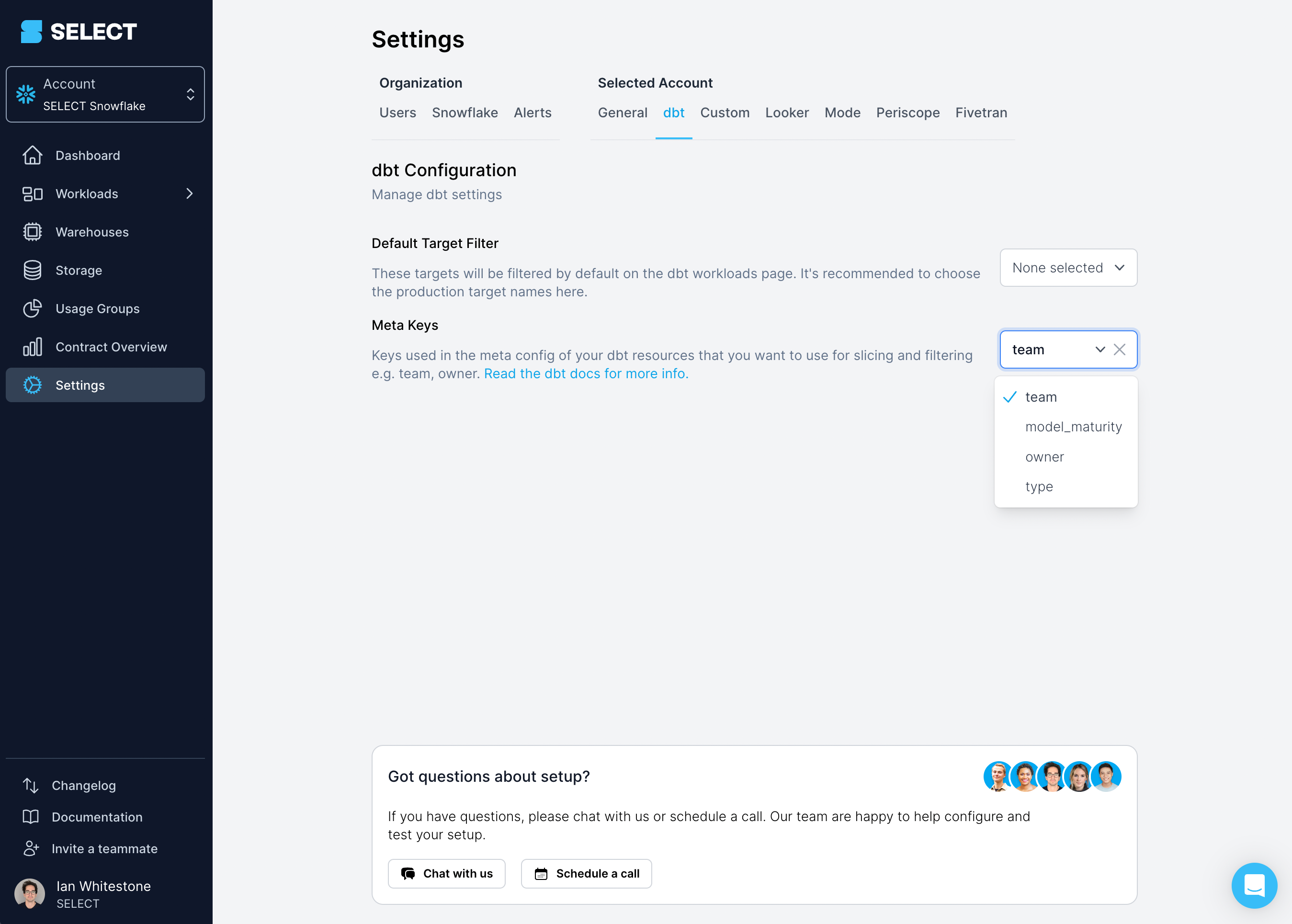 SELECT dbt meta keys settings