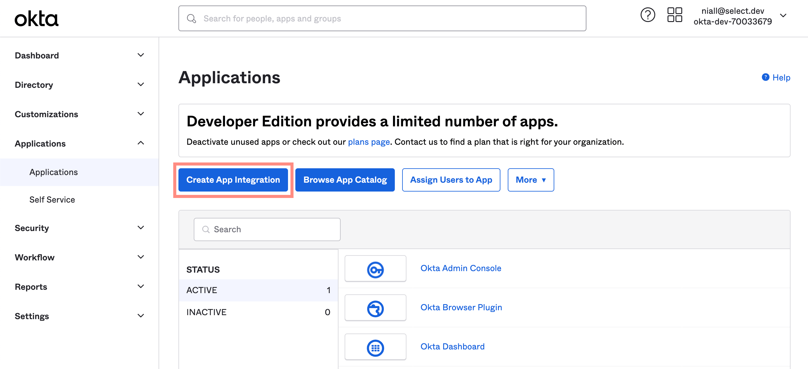 SELECT Okta integration setup step #1