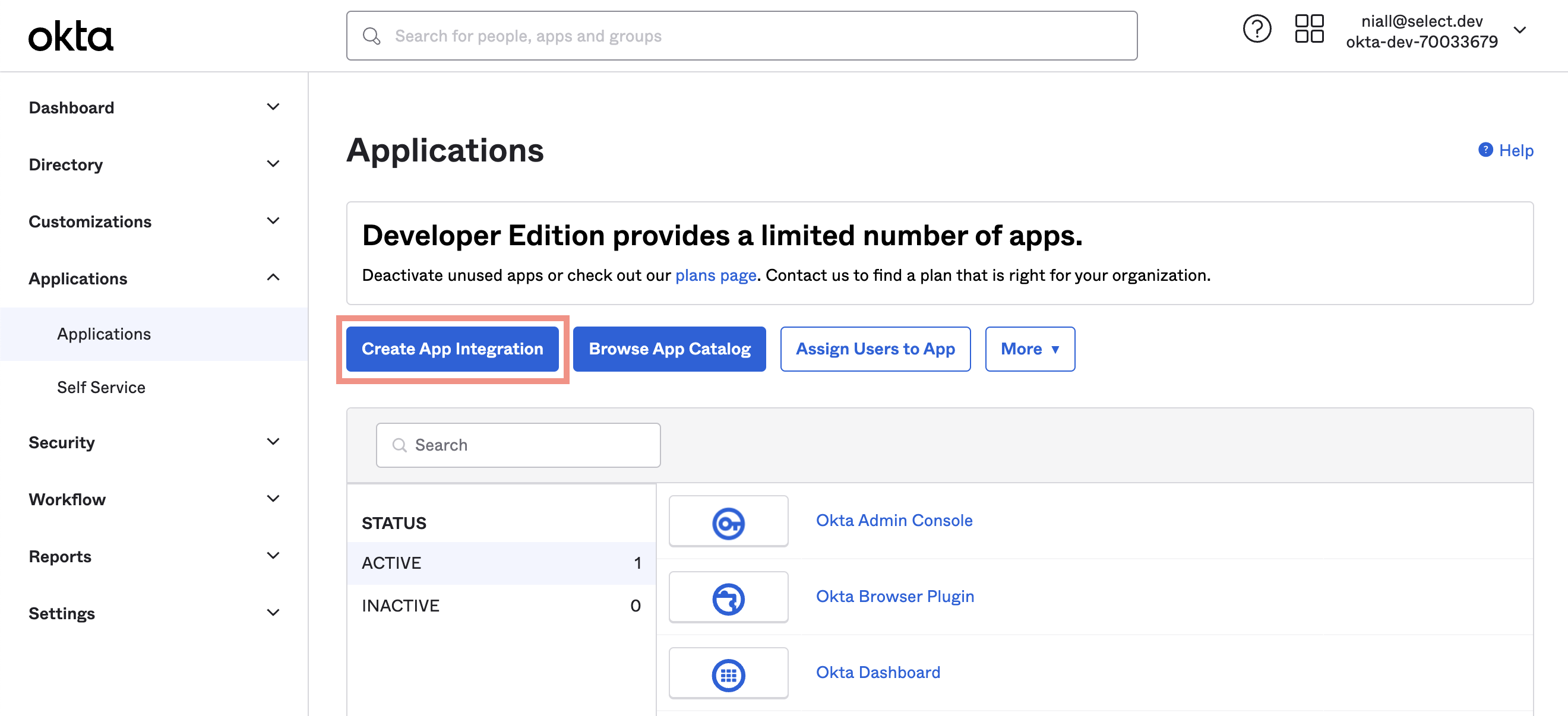 SELECT Okta integration setup step #1