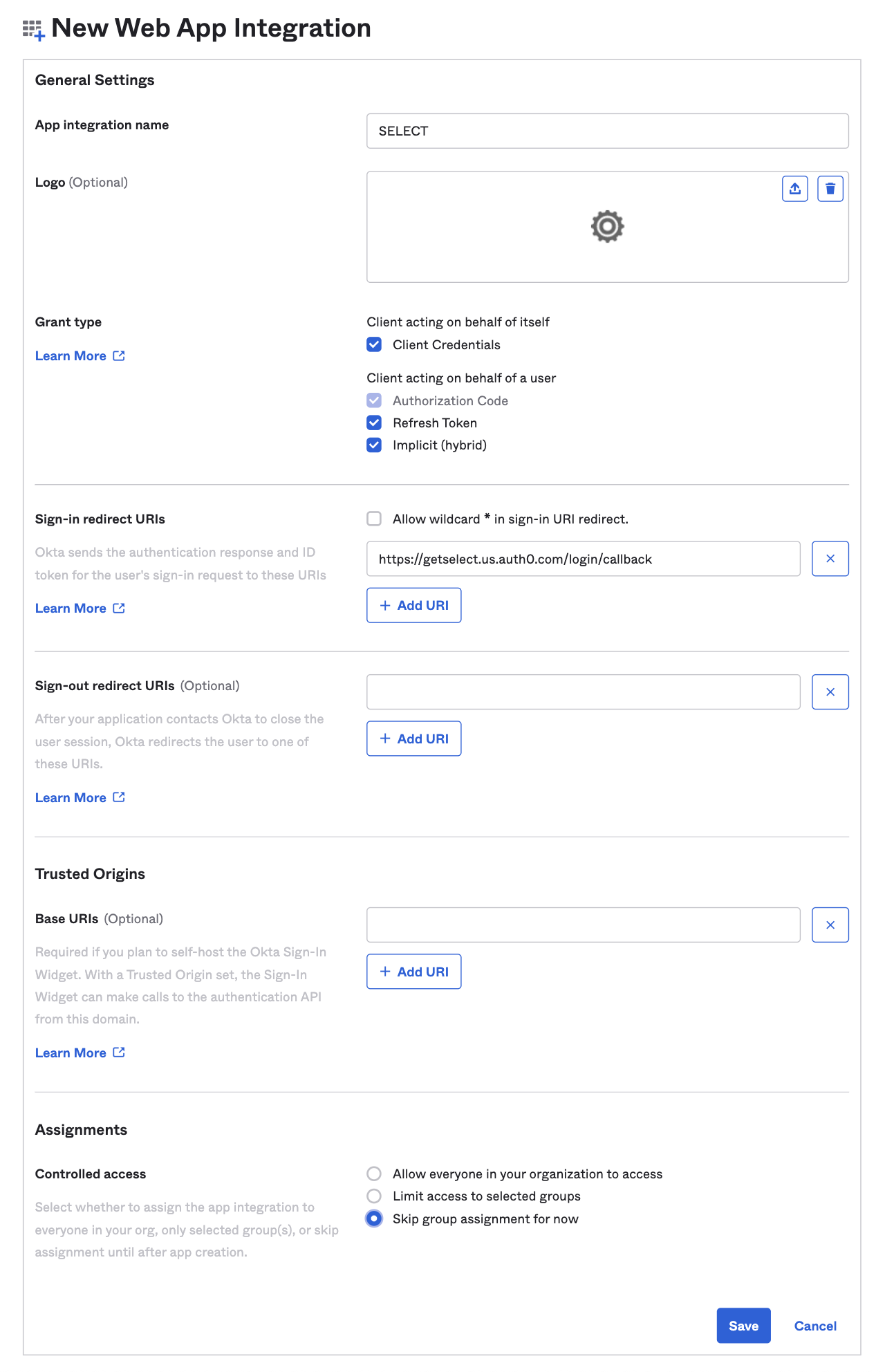 SELECT Okta integration setup step #3