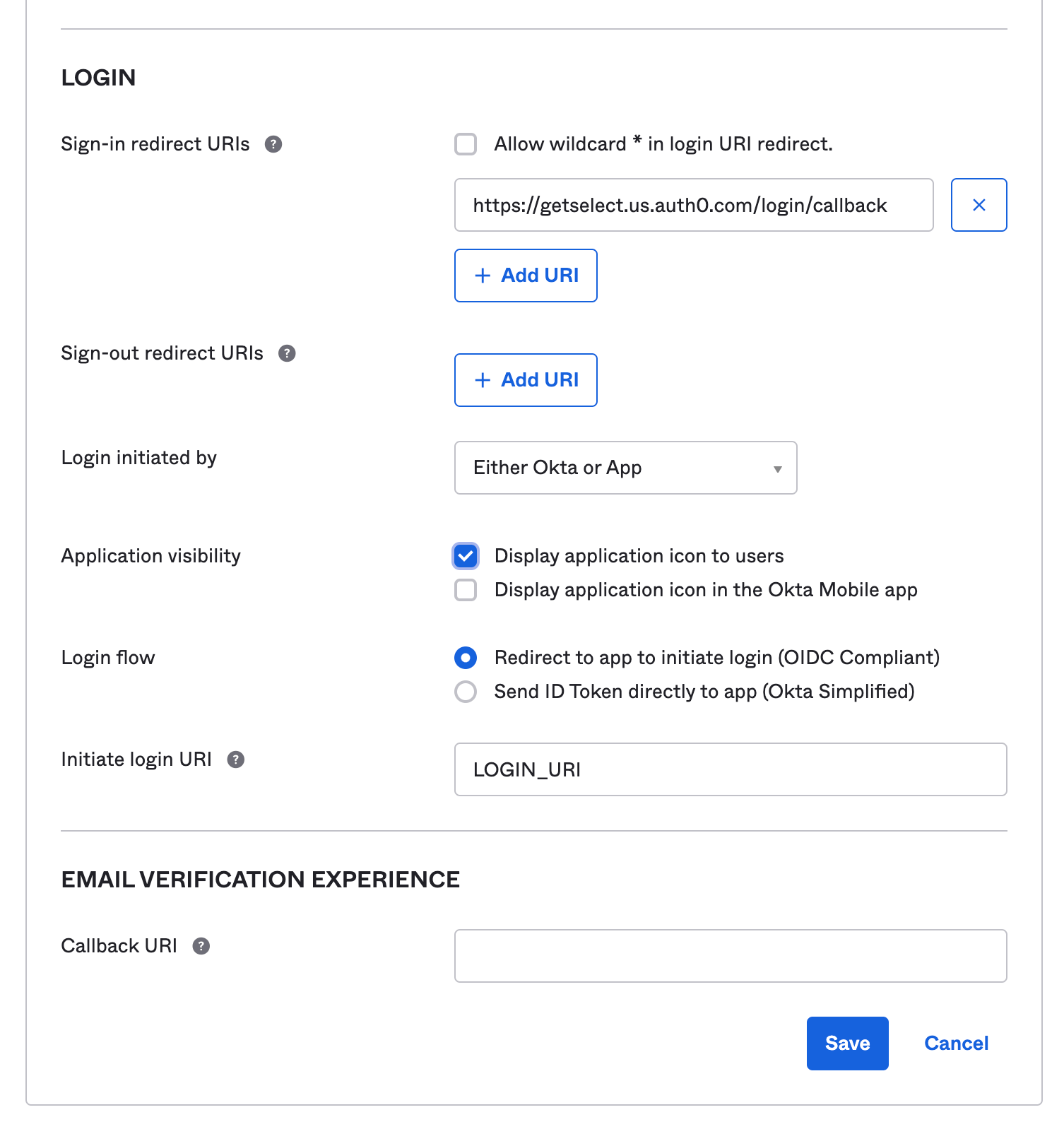 SELECT Okta integration setup step #4