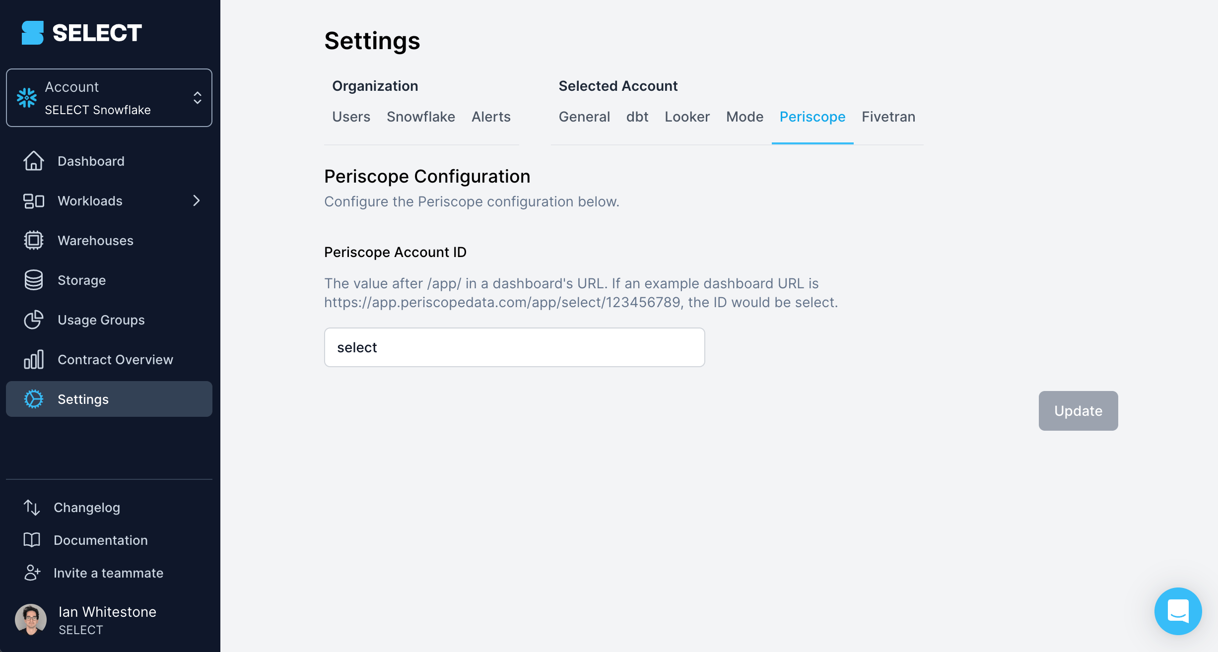 Periscope integration settings