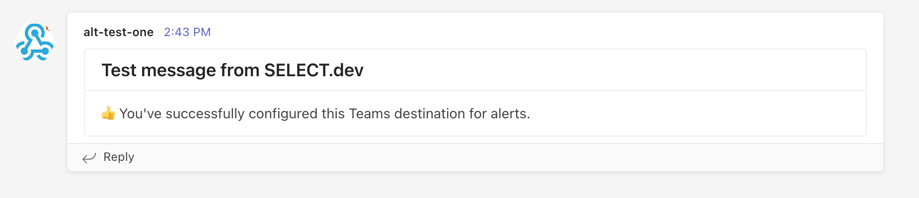 SELECT Teams alerts test message