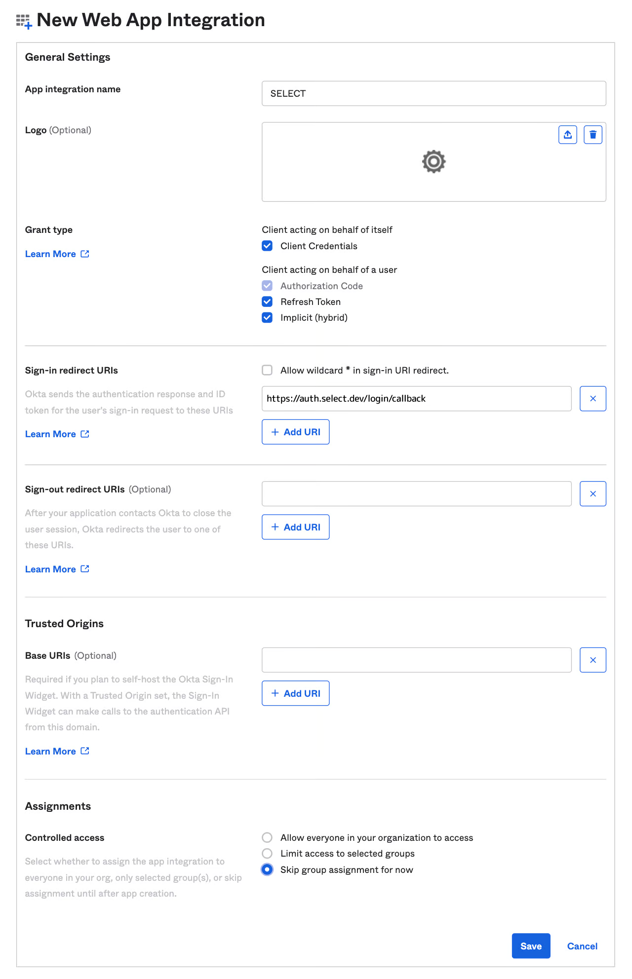 SELECT Okta integration setup step #3