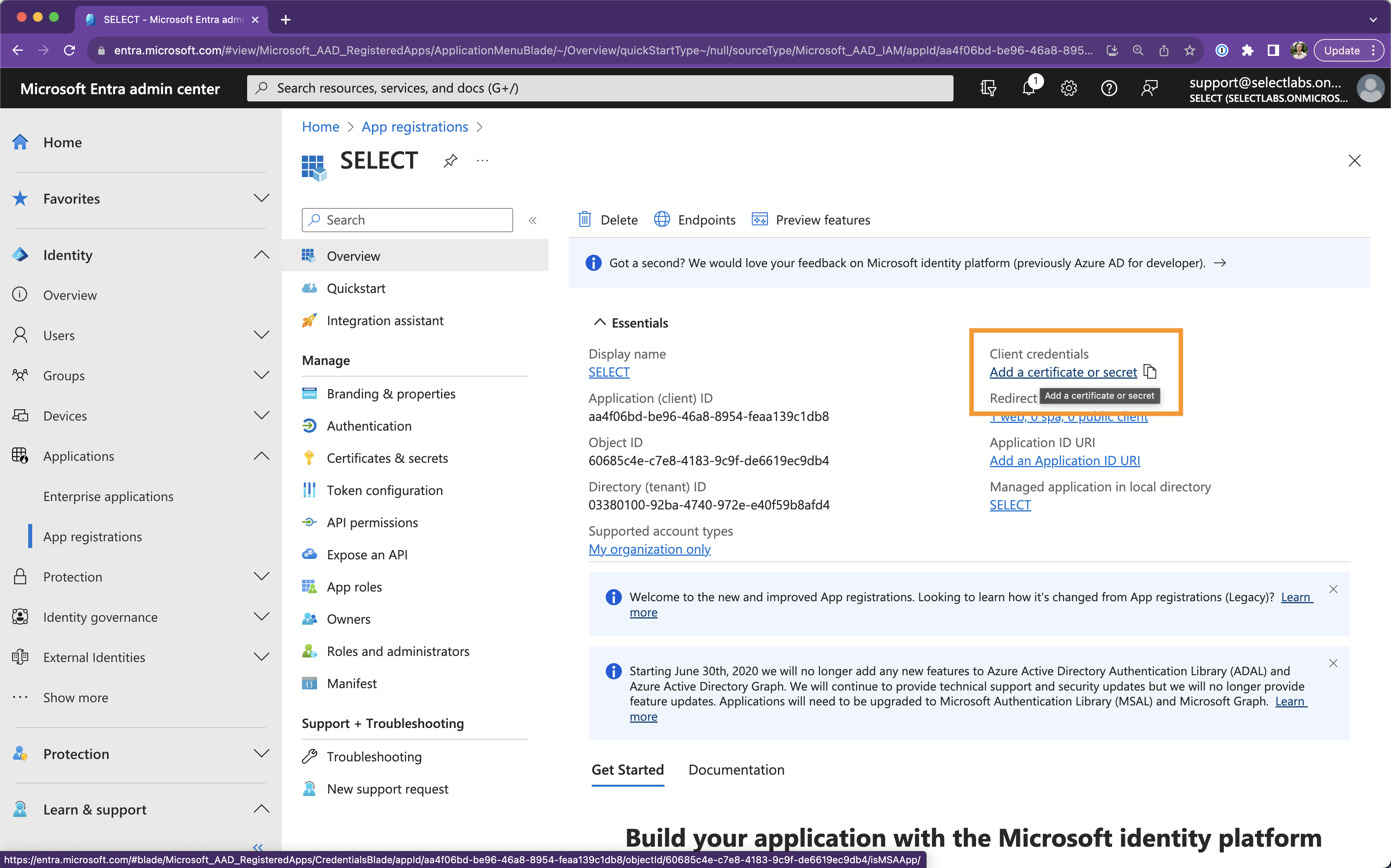 SELECT Azure AD integration setup step #4