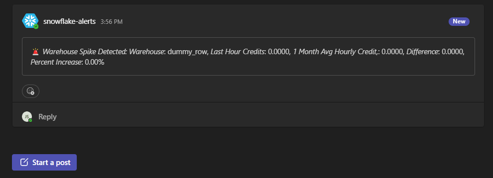 Sending Alerts to MS Teams from Snowflake
