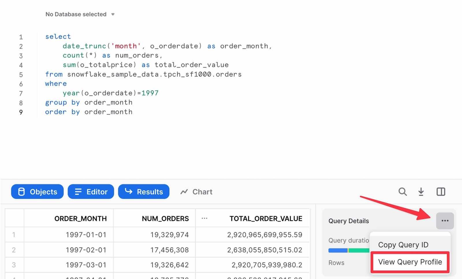 Find the Snowflake Query Profile from the query editor