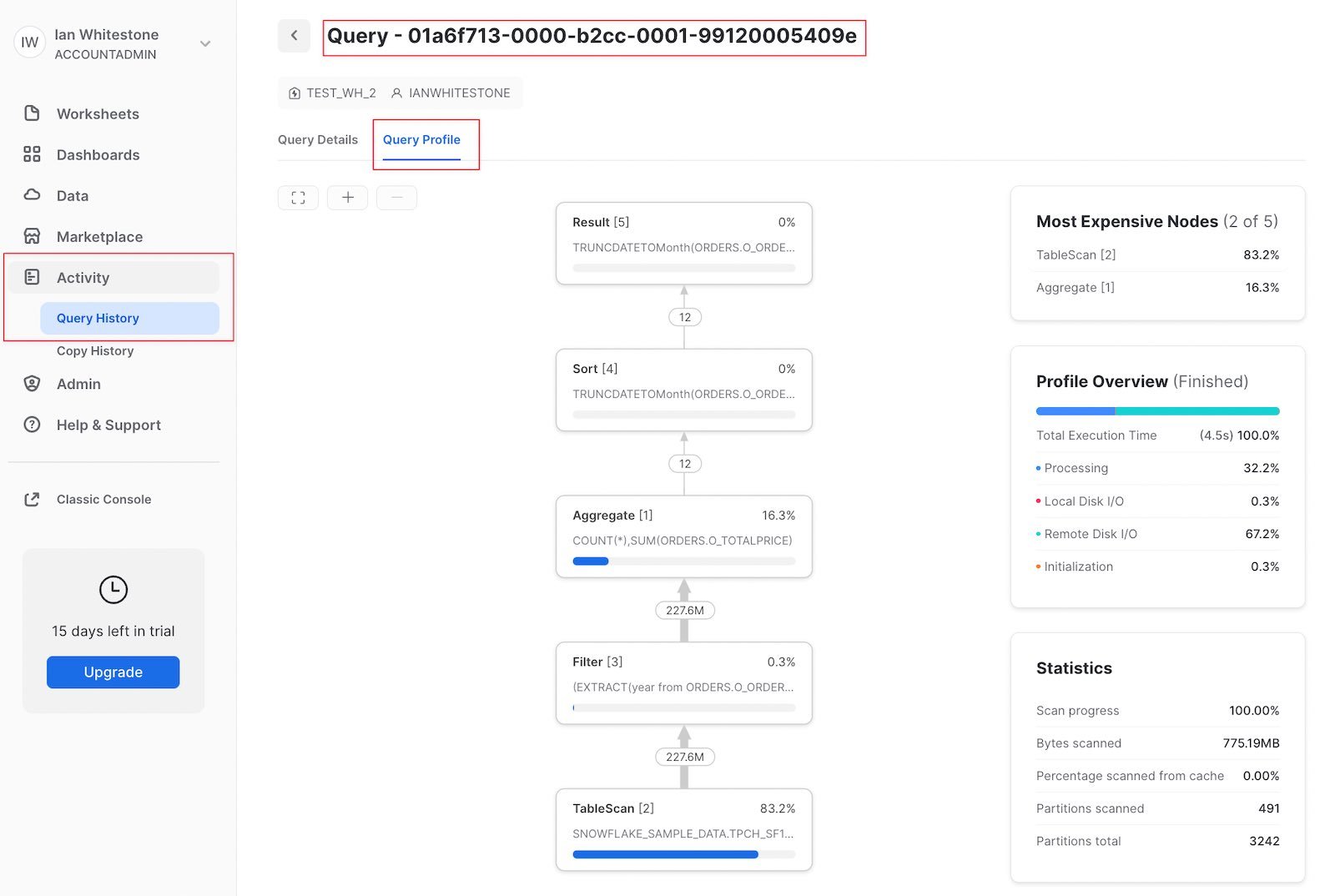 Find the Snowflake Query Profile from the query history